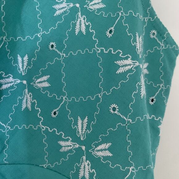 Nine West Weekend Sleeveless Teal Aqua Turquoise Eyelet Top Size 12 100% Cotton - Picture 2 of 9